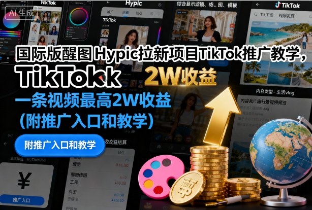 国际版醒图Hypic拉新项目TikTok推广教学,一条视频最高2W收益(附推广入口和教学)网创吧-网创项目资源站-副业项目-创业项目-搞钱项目网创吧