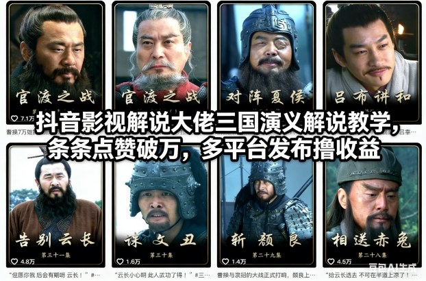 抖音影视解说大佬三国演义解说教学,条条点赞破万,多平台发布撸收益网创吧-网创项目资源站-副业项目-创业项目-搞钱项目网创吧