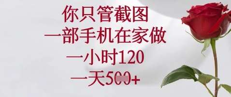 你只管截图,一部手机在家做,苹果安卓都可以,一小时120,一天5张+【揭秘】网创吧-网创项目资源站-副业项目-创业项目-搞钱项目网创吧