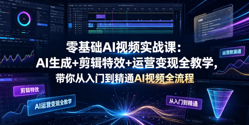 零基础AI视频实战课:AI生成+剪辑特效+运营变现全教学,带你从入门到精通AI视频全流程网创吧-网创项目资源站-副业项目-创业项目-搞钱项目网创吧