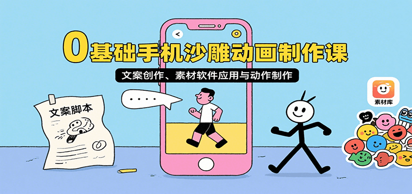 0基础手机沙雕动画制作课，文案创作、素材软件应用与动作制作网创吧-网创项目资源站-副业项目-创业项目-搞钱项目网创吧