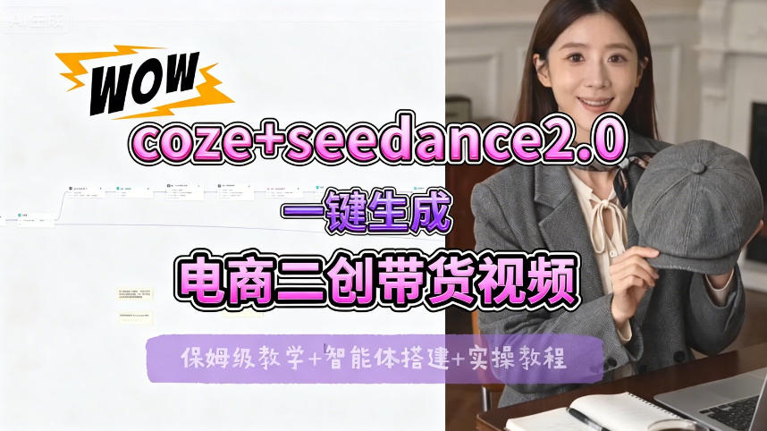 【Coze工作流搭建实操教程】seedance2.0+coze一键生成电商二创带货视频,全流程保姆级教学网创吧-网创项目资源站-副业项目-创业项目-搞钱项目网创吧