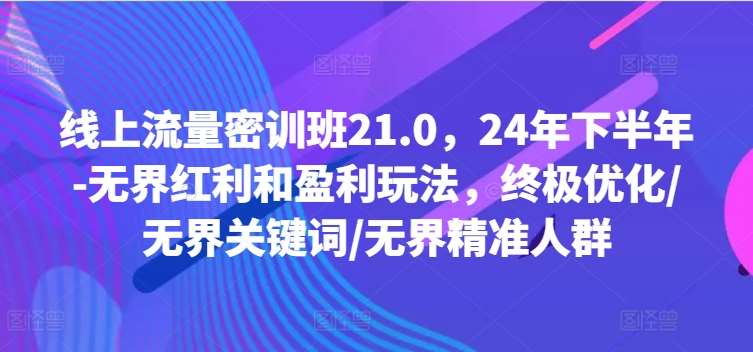 线上流量密训班21.0,24年下半年-无界红利和盈利玩法,终极优化/无界关键词/无界精准人群网创吧-网创项目资源站-副业项目-创业项目-搞钱项目网创吧