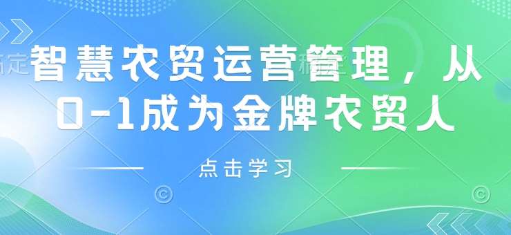 智慧农贸运营管理,从0-1成为金牌农贸人网创吧-网创项目资源站-副业项目-创业项目-搞钱项目网创吧
