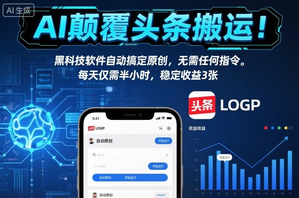 AI颠覆头条搬运!黑科技软件自动搞定原创,无需任何指令。每天仅需半小时,稳定收益3张【揭秘】网创吧-网创项目资源站-副业项目-创业项目-搞钱项目网创吧