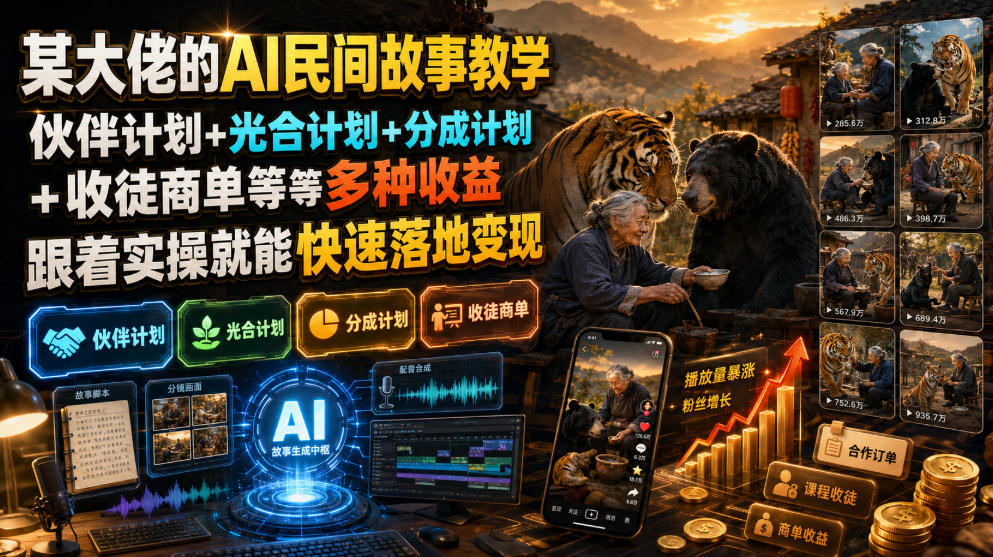 某大佬的AI民间故事教学,伙伴计划+光合计划+分成计划+收徒商单等多种收益,跟着实操就能快速落地变现网创吧-网创项目资源站-副业项目-创业项目-搞钱项目网创吧