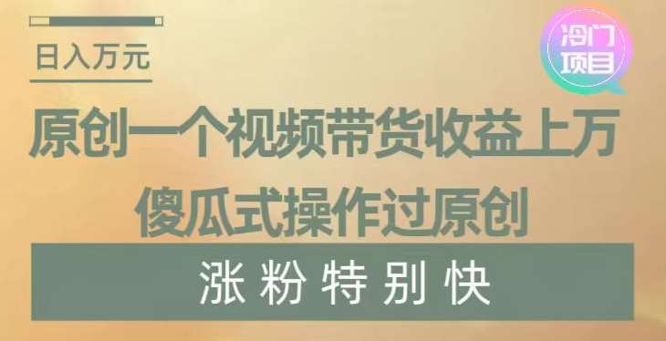 原创一个视频带货收益上万，傻瓜式操作过原创，几分钟做一个视频涨粉特别快【揭秘】网创吧-网创项目资源站-副业项目-创业项目-搞钱项目网创吧