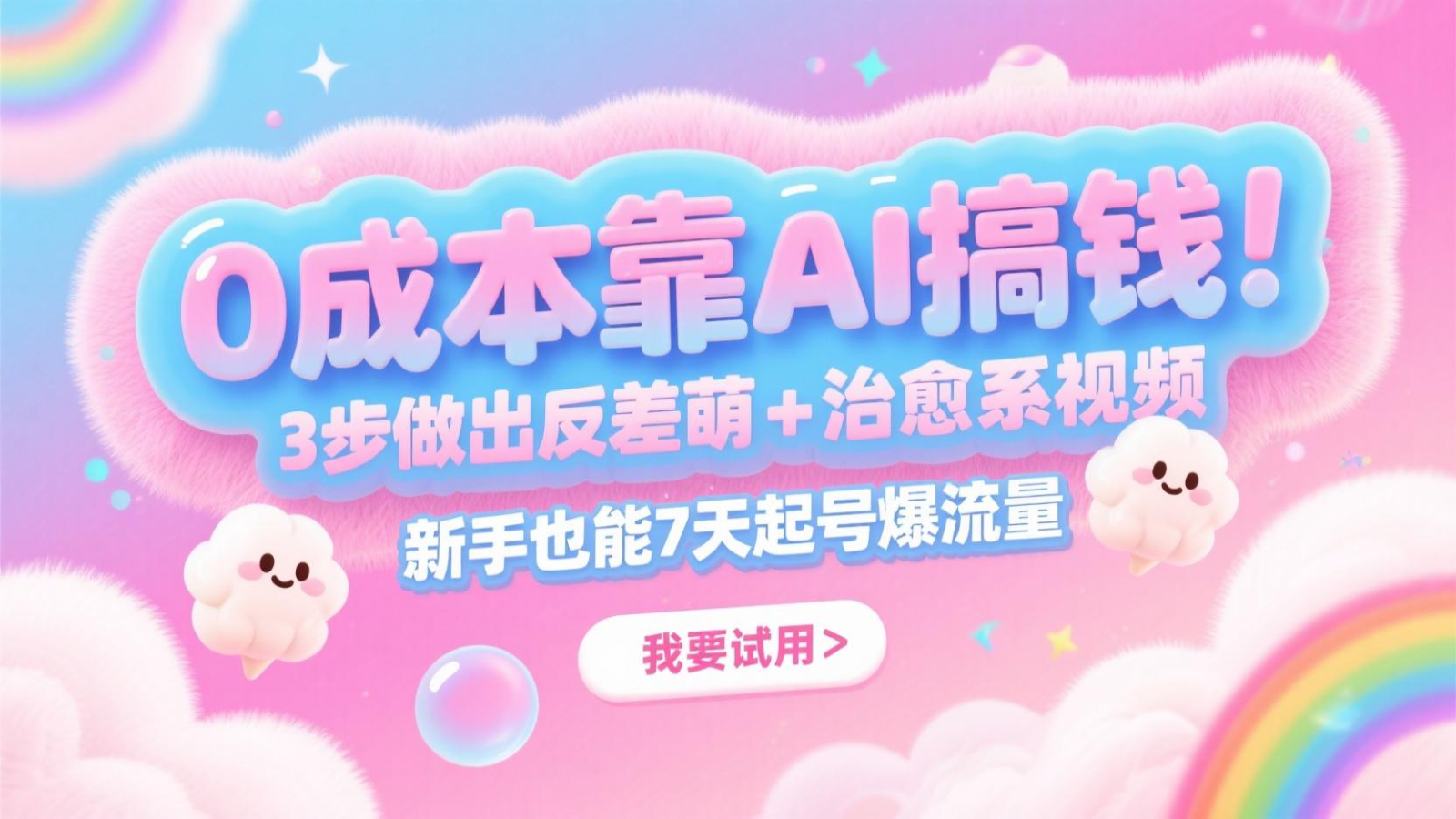 0成本靠AI搞钱！3步做出反差萌+治愈系视频，新手也能7天起号爆流量，月入5位数网创吧-网创项目资源站-副业项目-创业项目-搞钱项目网创吧