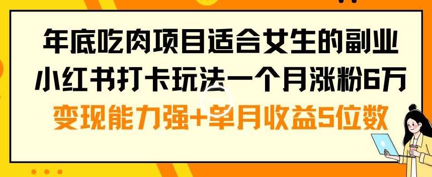 年底吃肉项目适合女生的副业小红书打卡玩法一个月涨粉6万+变现能力强+单月收益5位数【揭秘】网创吧-网创项目资源站-副业项目-创业项目-搞钱项目网创吧