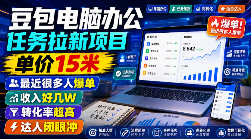 豆包电脑办公任务拉新项目，单价15米，最近很多人爆单，收入好几W，转化率超高，达人闭眼冲！网创吧-网创项目资源站-副业项目-创业项目-搞钱项目网创吧