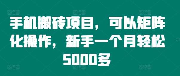 手机搬砖项目,可以矩阵化操作,新手一个月轻松5000多网创吧-网创项目资源站-副业项目-创业项目-搞钱项目网创吧