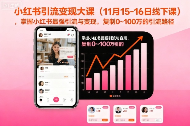 小红书引流变现大课(11月15-16日线下课),掌握小红书最强引流与变现,复制0~100万的引流路径网创吧-网创项目资源站-副业项目-创业项目-搞钱项目网创吧