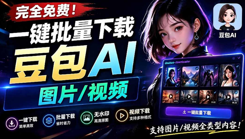 Github最新发布!一键批量下载豆包AI无水印图片/视频,简单易用,自动解析提示词网创吧-网创项目资源站-副业项目-创业项目-搞钱项目网创吧