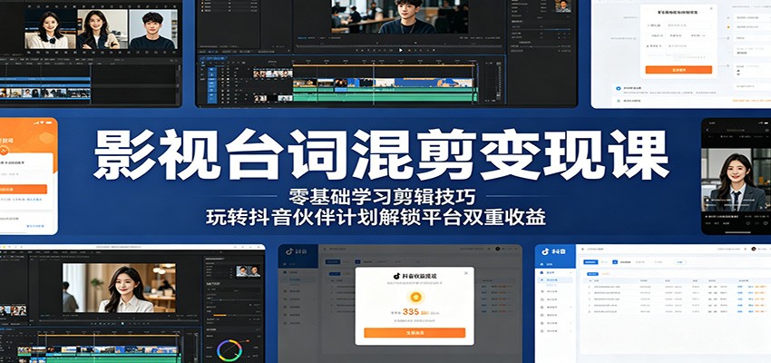 影视台词混剪变现课:零基础学习剪辑技巧,玩转抖音伙伴计划解锁平台双重收益网创吧-网创项目资源站-副业项目-创业项目-搞钱项目网创吧
