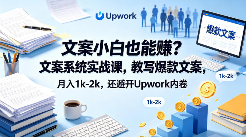文案小白也能賺?文案系统实战课,教写爆款文案,月入1k-2k,还避开Upwork内卷【原创双语字幕】网创吧-网创项目资源站-副业项目-创业项目-搞钱项目网创吧