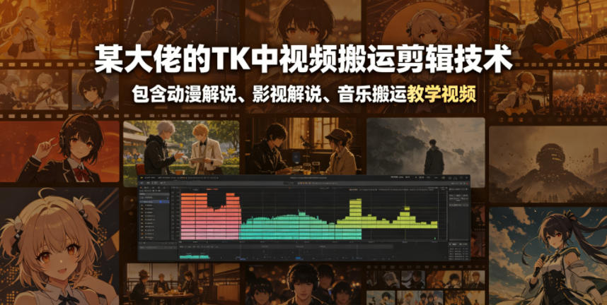 某大佬的TK中视频搬运剪辑技术,包含动漫解说、影视解说、音乐搬运教学视频网创吧-网创项目资源站-副业项目-创业项目-搞钱项目网创吧