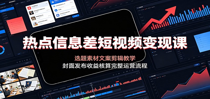 热点信息差短视频变现课:选题素材文案剪辑教学,封面发布收益核算完整运营流程网创吧-网创项目资源站-副业项目-创业项目-搞钱项目网创吧