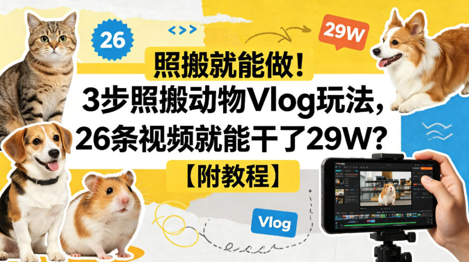 照搬就能做!3步照搬动物Vlog玩法,26条视频就能干了29W?【附教程】【赠coze一键生成工作流】网创吧-网创项目资源站-副业项目-创业项目-搞钱项目网创吧