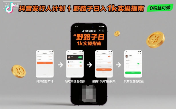抖音发行人计划全新野路子玩法，随时随地，只要有手机，就能操作，日入1k+【揭秘】网创吧-网创项目资源站-副业项目-创业项目-搞钱项目网创吧