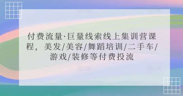 付费流量·巨量线索线上集训营课程,美发/美容/舞蹈培训/二手车/游戏/装修等付费投流网创吧-网创项目资源站-副业项目-创业项目-搞钱项目网创吧