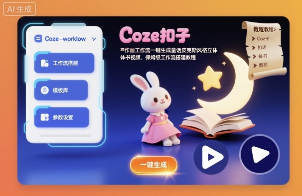 Coze扣子工作流一键生成童话皮克斯风格立体书视频,保姆级工作流搭建教程网创吧-网创项目资源站-副业项目-创业项目-搞钱项目网创吧