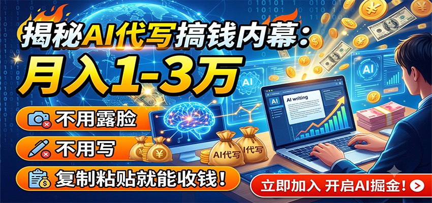 揭秘AI代写搞钱内幕：月入1-3万，不用露脸不用写，复制粘贴就能收钱！网创吧-网创项目资源站-副业项目-创业项目-搞钱项目网创吧