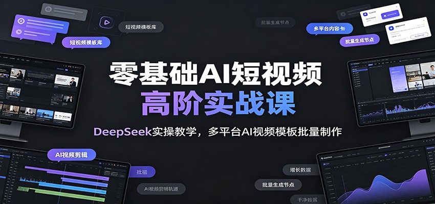 零基础AI短视频高阶实战课：DeepSeek实操教学，多平台AI视频模板批量制作网创吧-网创项目资源站-副业项目-创业项目-搞钱项目网创吧