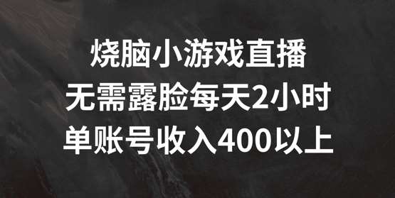 烧脑小游戏直播,无需露脸每天2小时,单账号日入400+【揭秘】网创吧-网创项目资源站-副业项目-创业项目-搞钱项目网创吧