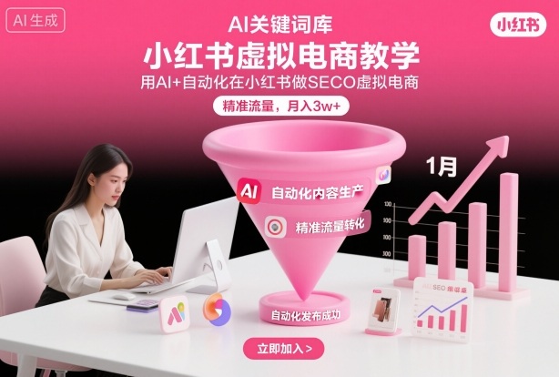 小红书虚拟电商项目，用AI+自动化在小红书做SEO虚拟电商，精准流量，月入3w+网创吧-网创项目资源站-副业项目-创业项目-搞钱项目网创吧