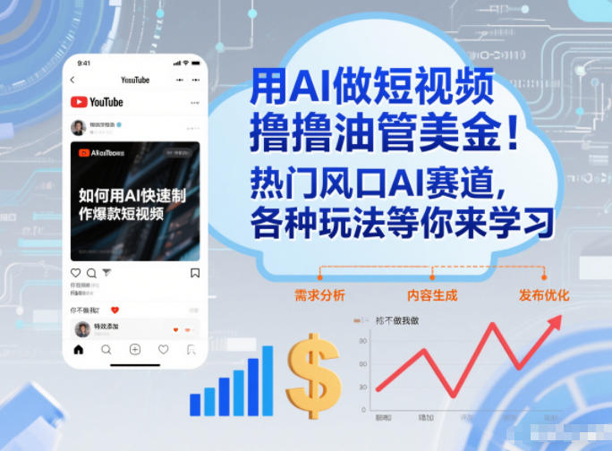 用AI做短视频撸油管美金,热门风口AI赛道,你不做我做,各种玩法等你来学习网创吧-网创项目资源站-副业项目-创业项目-搞钱项目网创吧