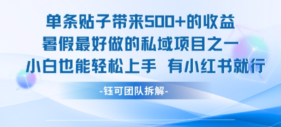 单条贴子带来5张的收益,暑假最好做的私域项目之一,小白也能轻松上手,有小红书就行网创吧-网创项目资源站-副业项目-创业项目-搞钱项目网创吧