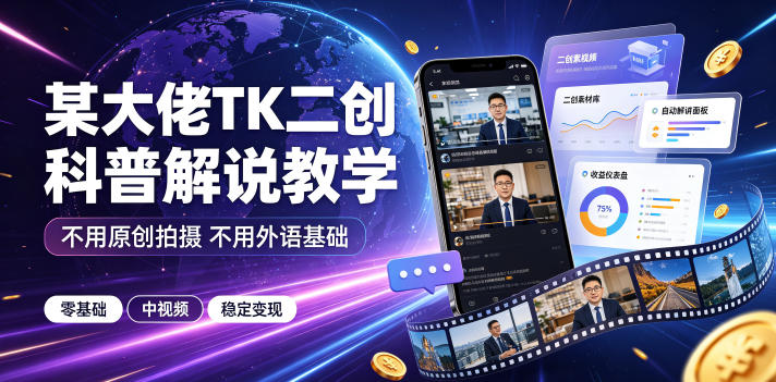 某大佬TK二创科普解说教学,不用原创拍摄不用外语基础,零基础做TikTok中视频稳定变现网创吧-网创项目资源站-副业项目-创业项目-搞钱项目网创吧