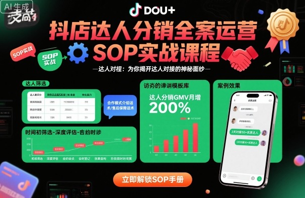 抖店达人分销全案运营SOP实战课程,为你揭开达人对接的神秘面纱网创吧-网创项目资源站-副业项目-创业项目-搞钱项目网创吧