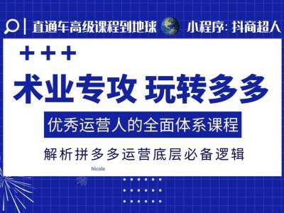 术业专攻玩转多多,优秀运营人的全面体系课程,解析拼多多运营底层必备逻辑网创吧-网创项目资源站-副业项目-创业项目-搞钱项目网创吧