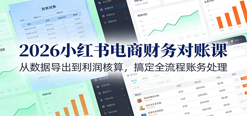 2026小红书电商财务对账课：从数据导出到利润核算，搞定全流程账务处理网创吧-网创项目资源站-副业项目-创业项目-搞钱项目网创吧