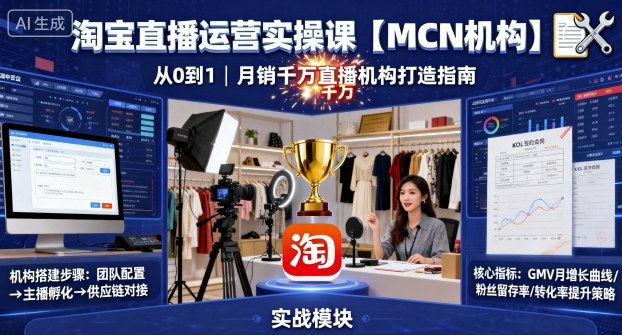 淘宝直播运营实操课【MCN机构】，从0到1做一家月销千W的直播机构网创吧-网创项目资源站-副业项目-创业项目-搞钱项目网创吧