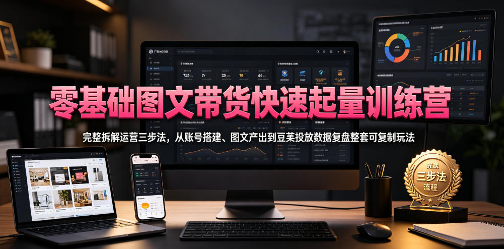 零基础图文带货快速起量训练营,完整拆解运营三步法,从账号搭建、图文产出到豆荚投放数据复盘整套可复制玩法网创吧-网创项目资源站-副业项目-创业项目-搞钱项目网创吧