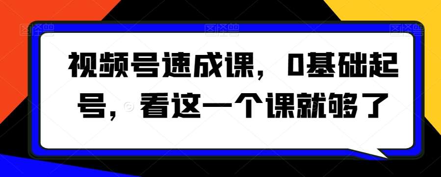 视频号速成课,0基础起号,看这一个课就够了网创吧-网创项目资源站-副业项目-创业项目-搞钱项目网创吧