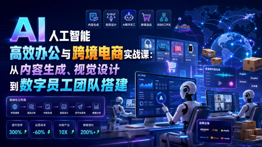 AI人工智能高效办公与跨境电商实战课：从内容生成、视觉设计到数字员工团队搭建网创吧-网创项目资源站-副业项目-创业项目-搞钱项目网创吧