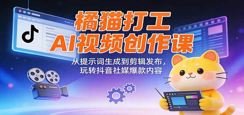 橘猫打工AI视频创作课：从提示词生成到剪辑发布，玩转抖音社媒爆款内容网创吧-网创项目资源站-副业项目-创业项目-搞钱项目网创吧