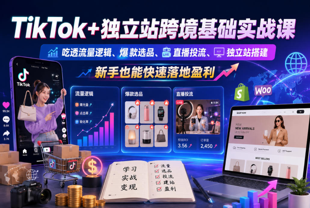 TikTok+独立站跨境基础实战课,吃透流量逻辑、爆款选品、直播投流与独立站搭建,新手也能快速落地盈利网创吧-网创项目资源站-副业项目-创业项目-搞钱项目网创吧
