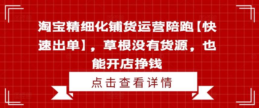 淘宝精细化铺货运营陪跑【快速出单】,草根没有货源,也能开店挣钱网创吧-网创项目资源站-副业项目-创业项目-搞钱项目网创吧