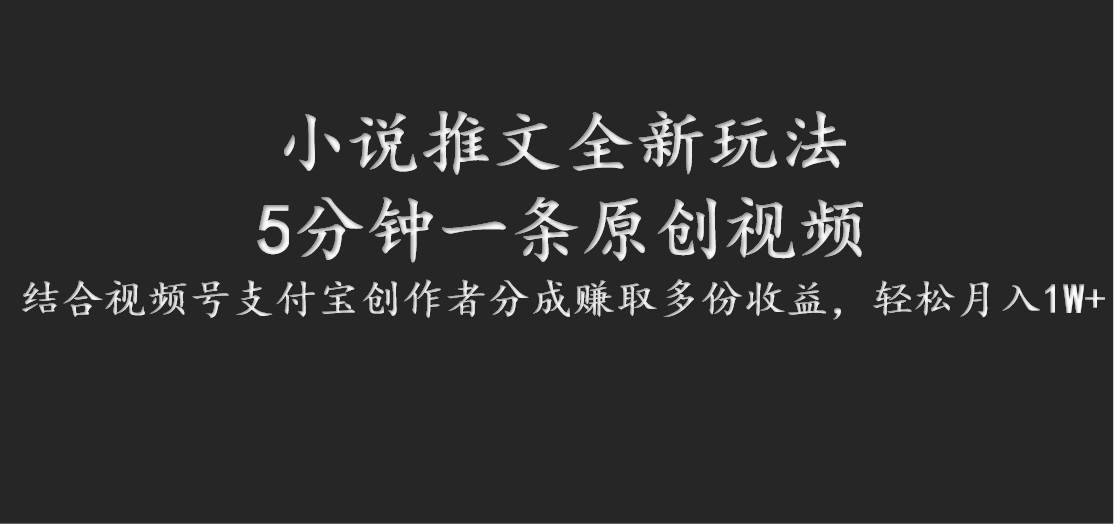 小说推文全新玩法，5分钟一条原创视频，结合视频号支付宝创作者分成赚取多份收益网创吧-网创项目资源站-副业项目-创业项目-搞钱项目网创吧