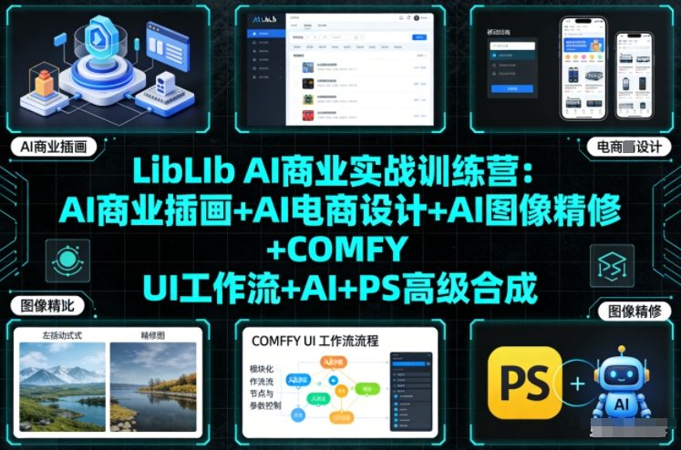 LibLIb AI商业实战训练营:AI商业插画+AI电商设计+AI图像精修+COMFY UI工作流+AI+PS高级合成网创吧-网创项目资源站-副业项目-创业项目-搞钱项目网创吧