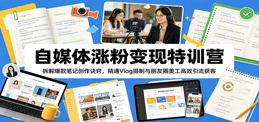 自媒体涨粉变现特训营:拆解爆款笔记创作诀窍,精通Vlog摄制与朋友圈美工高效引流获客网创吧-网创项目资源站-副业项目-创业项目-搞钱项目网创吧