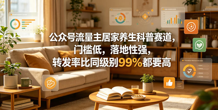 公众号流量主居家养生科普赛道,门槛低,落地性强,转发率比同级别99%都要高网创吧-网创项目资源站-副业项目-创业项目-搞钱项目网创吧
