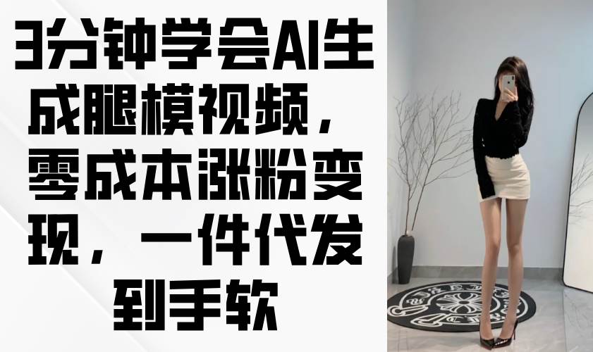 (14537期)3分钟学会AI生成腿模视频,零成本涨粉变现,一件代发到手软网创吧-网创项目资源站-副业项目-创业项目-搞钱项目网创吧