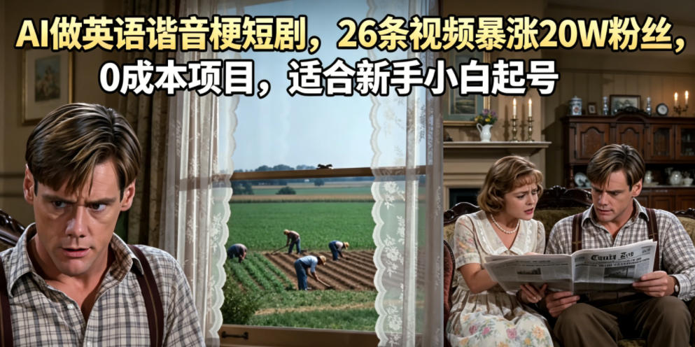 AI做英语谐音梗短剧,26条视频暴涨20W粉丝,0成本项目,适合新手小白起号网创吧-网创项目资源站-副业项目-创业项目-搞钱项目网创吧
