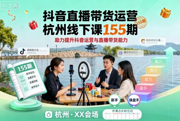 抖音直播带货运营杭州线下课155期,助力提升抖音运营与直播带货能力网创吧-网创项目资源站-副业项目-创业项目-搞钱项目网创吧