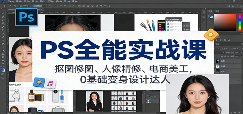 PS全能实战课：抠图修图、人像精修、电商美工，0基础变身设计达人网创吧-网创项目资源站-副业项目-创业项目-搞钱项目网创吧